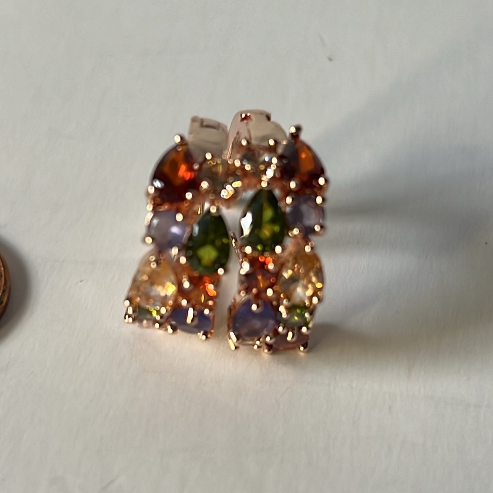 Rose Gold Plated Colorful CZ Hearts Hoop Earrings NWOT